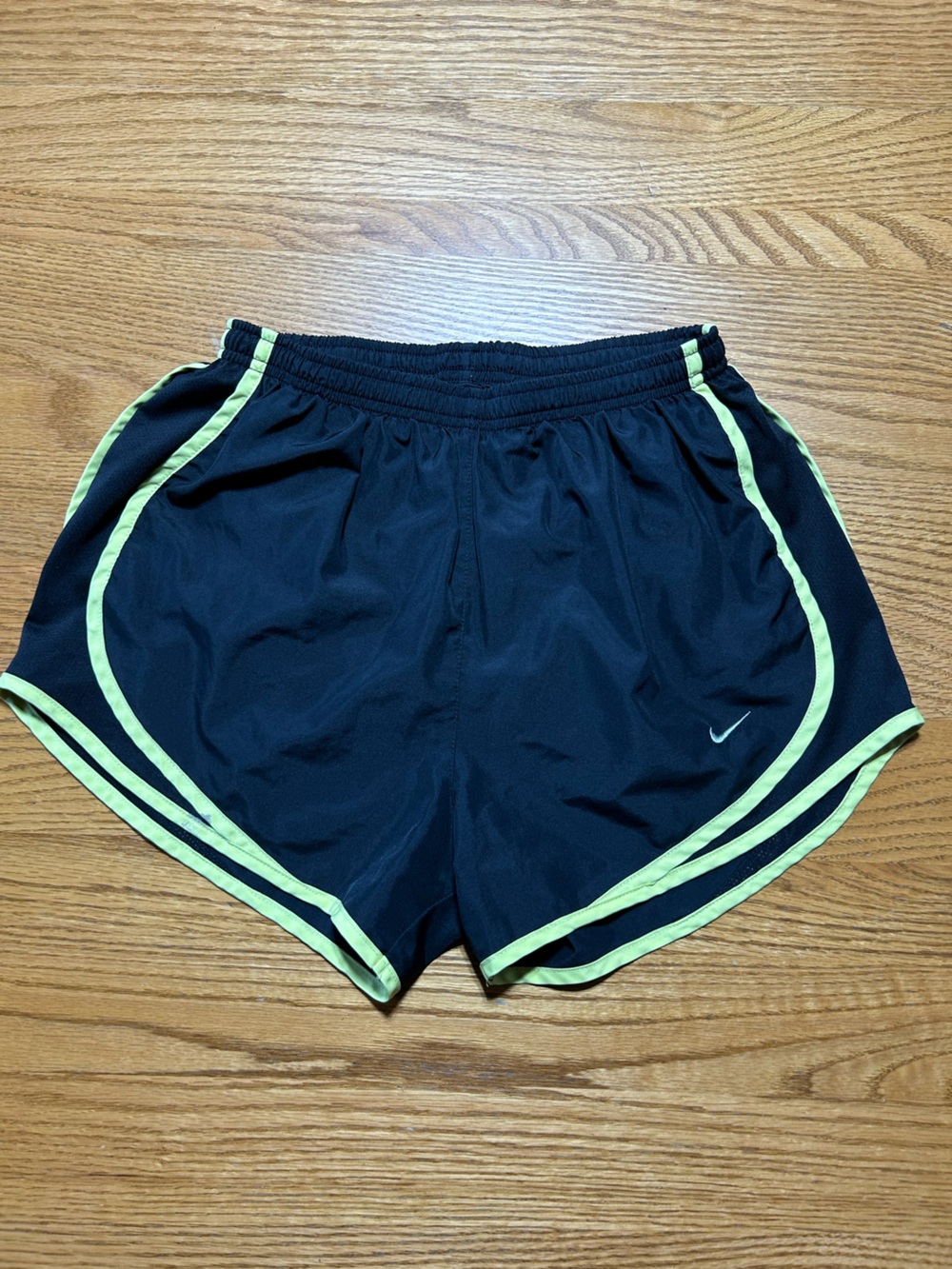 Nike Women's Dri-Fit Black Athletic Shorts with Lime Accent Size Small